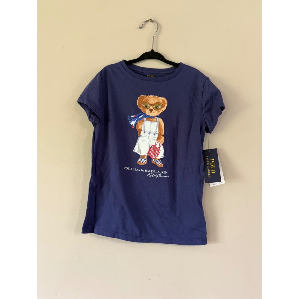 Polo Ralph Lauren Girls Navy Blue Polo Bear Graphic T-Shirt Size 6X NWT